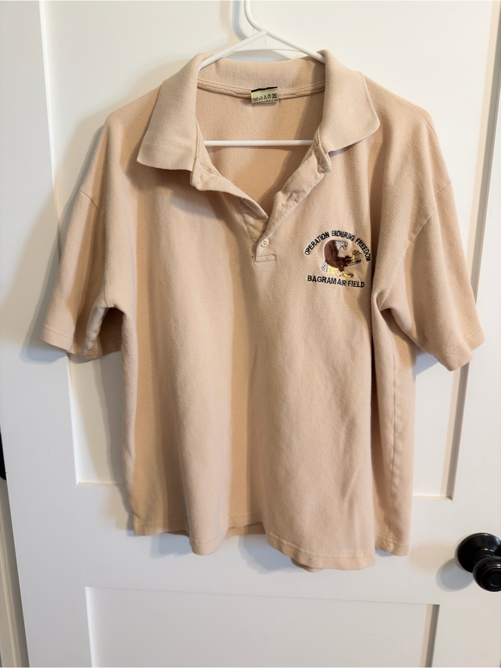 Beige Embroidered Polo Shirt - Military Patch Detail
